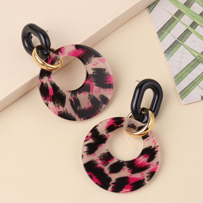 Wholesale Retro hollow colored circular acrylic earrings with personalized leopard print earrings and ear accessories