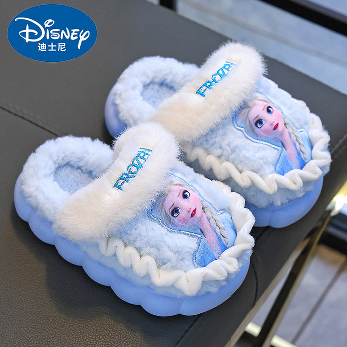 Wholesale Disney Winter Children's Cotton Slippers for Girls Princess Elsa Warm Plus Velvet Thick Bottom Home Girl Cotton Slippers JDC-SP-Langd004