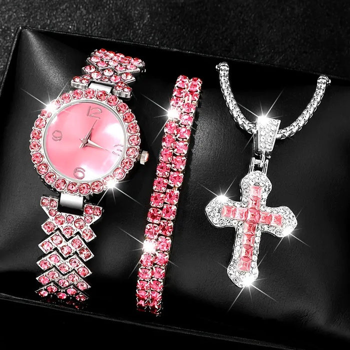 Wholesale Quartz Watch Full Diamond Bracelet Necklace
