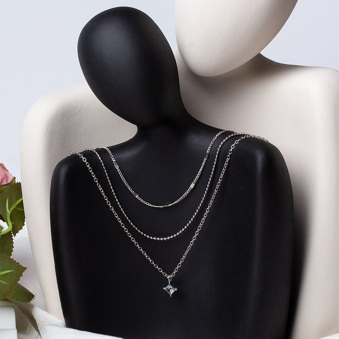 Wholesale Fashionable, simple and personalized multi-layer metal chain square diamond pendant necklace