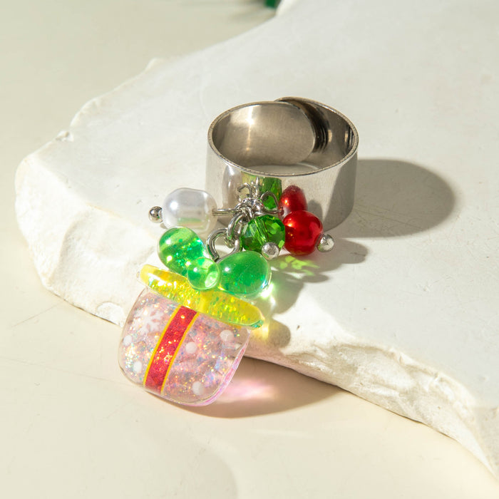 Wholesale Resin Pendant Ring Copper Electroplate Adjustable Christmas MOQ≥2