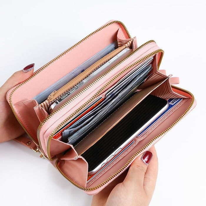 Wholesale PU Leather Women Long Zipper WalletLarge Capacity Multi-Card Organizer Solid Light Pink Daily Matching Fashion Accessory