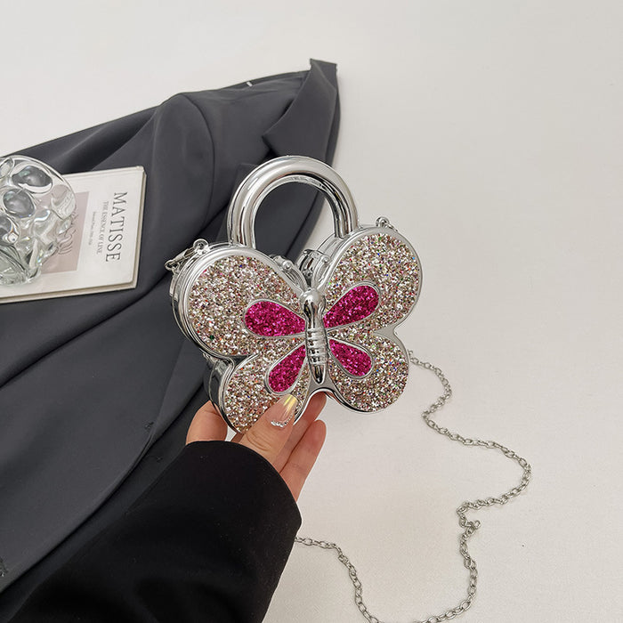 Wholesale Acrylic Butterfly Rhinestone Chain Shoulder Bag Silver Red Fashion Accessory for Resale