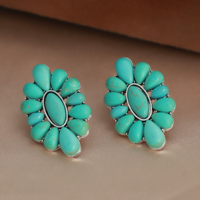 Wholesale Retro Bohemian Turquoise Geometric Flower Earrings