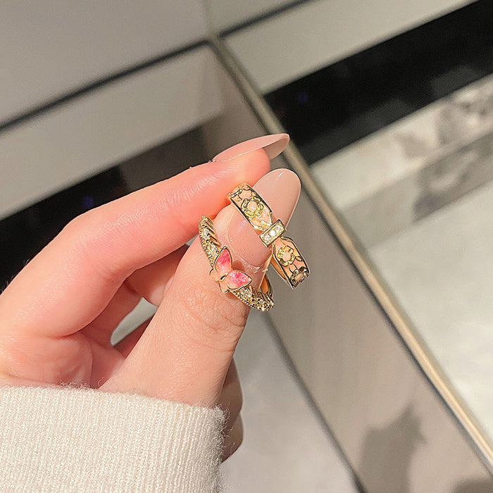 Wholesale Enamel bow opening ring, niche creative design, patterned bracelet