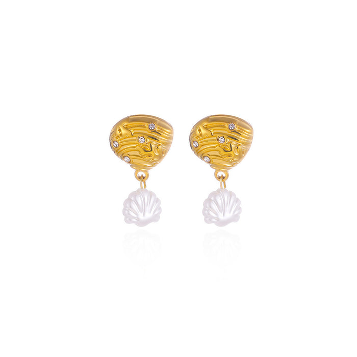 Wholesale Stainless Steel Pearl Shell Earrings Vintage Light Luxury Jewelry