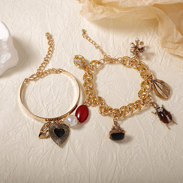Wholesale Double-layer Stacked Wear Retro Insect Love Pendant Chain Bracelet