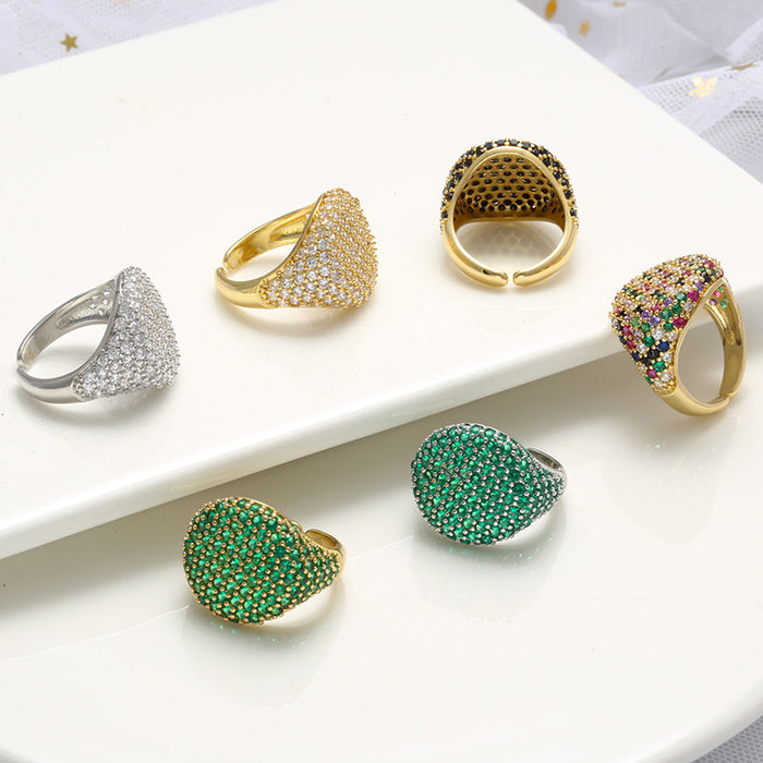 Wholesale Adjustable circular full diamond ring with adjustable opening