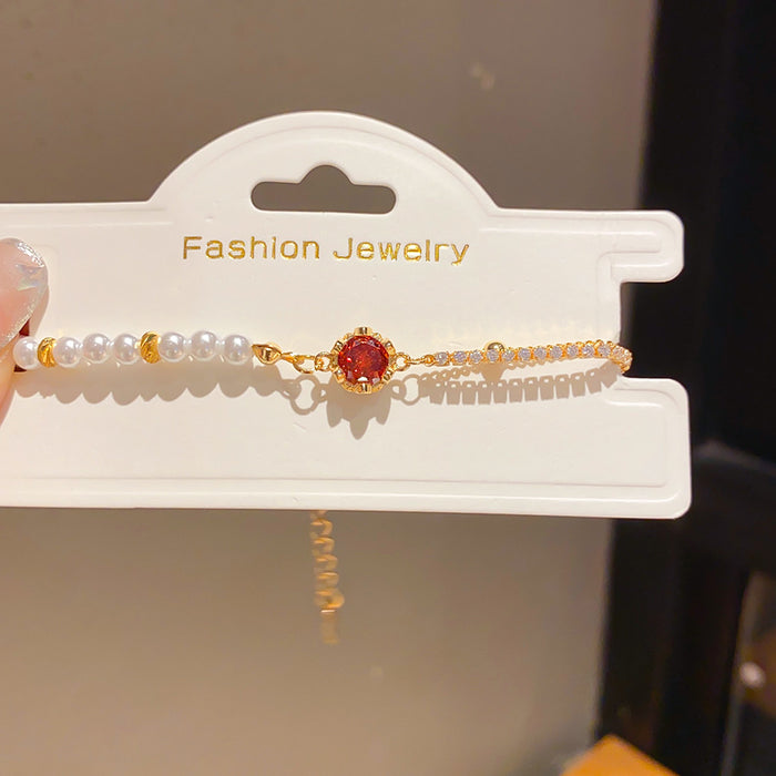 Wholesale Fashion Pearl Bracelet with Zircon Accents Adjustable Chain Stylish Jewelry Accessory