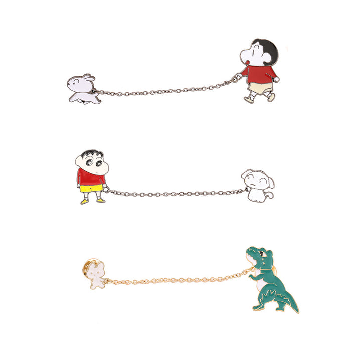 Wholesale Cute Cartoon Brooch Metal Pin Set Dinosaur And Character Designs Fashion Jewelry Accessory For Party Resale