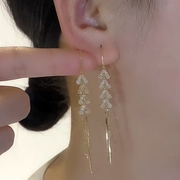 Wholesale Sterling Silver Wheat Tassel Earrings Women's Light Luxury Niche Design High-grade Leaves Zircon Earrings