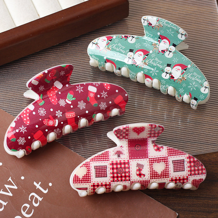 Wholesale Sweet Christmas Plaid Bear Large Plastic Hair Claw Clip Stylish Fashion Accessory For Women Great Gift Or Boutique Resale