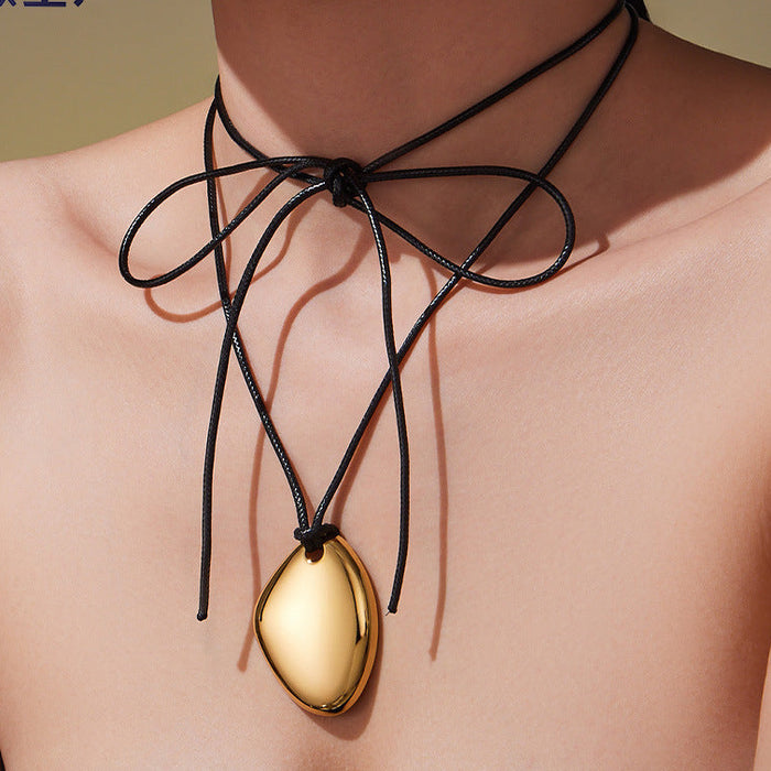 Wholesale Heart-shaped leather cord long irregular geometric pendant sweater chain niche stainless steel necklace