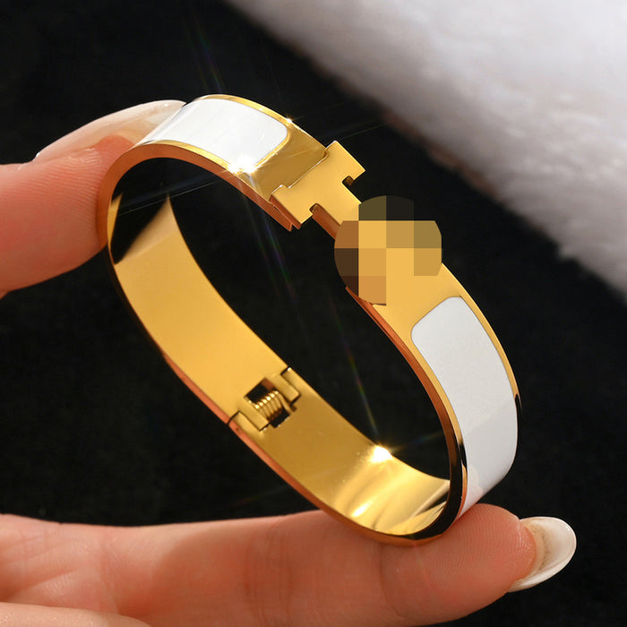 Wholesale Wide Purple Enamel H Letter Titanium Steel Stackable Bracelet Fashion Couple Jewelry Accessory
