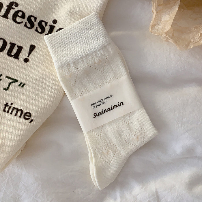 Wholesale Socks, thin, mid tube, heart-shaped, sweat absorbing, breathable, hollowed out, mesh stacking, long socks