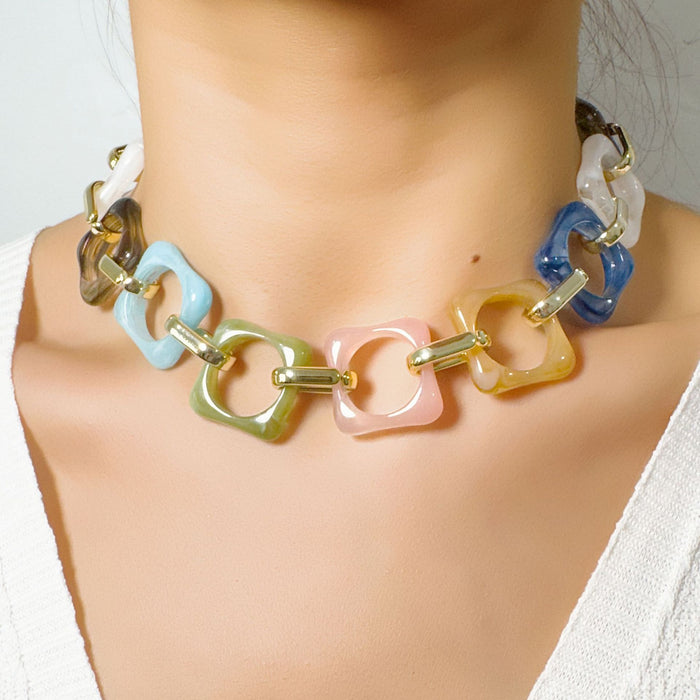 Wholesale Colorful Acrylic Patchwork Necklace Summer Dopamine Style Fashion Accessory MOQ≥5
