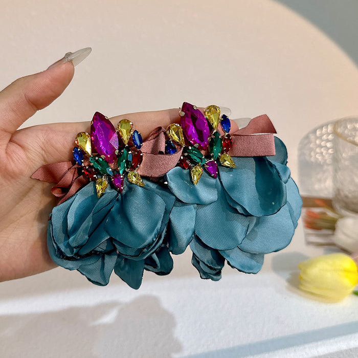 Wholesale Handmade Fabric Flower Fashion Exaggerated Earrings JDC-ES-Gute056