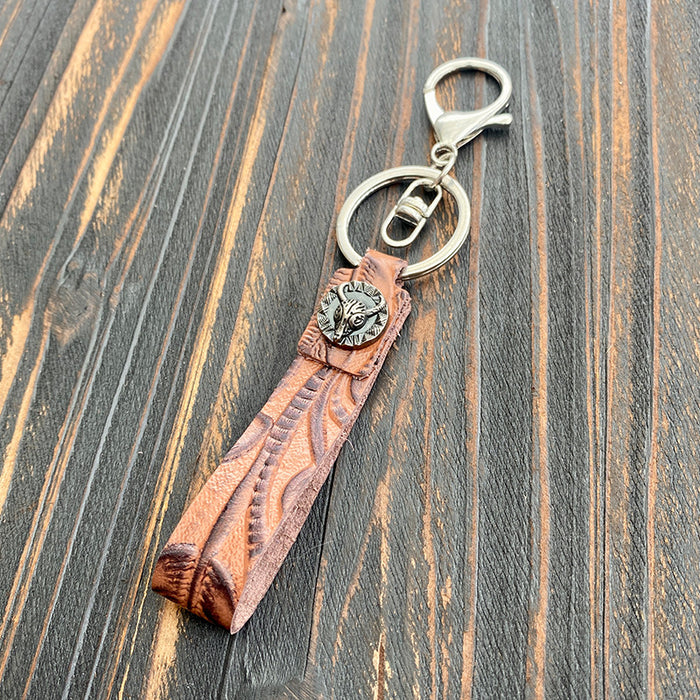 Wholesale Retro leather keychain turquoise cowhide pendant