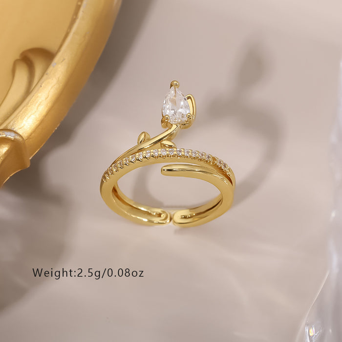 Wholesale Copper Gold-Plated Adjustable Ring with Flower Design - Fashion Jewelry Accessory