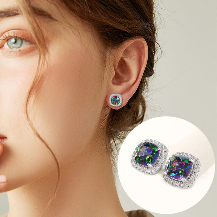 Wholesale Temperament colored diamond earrings, fashionable and niche four claw earring jewelry