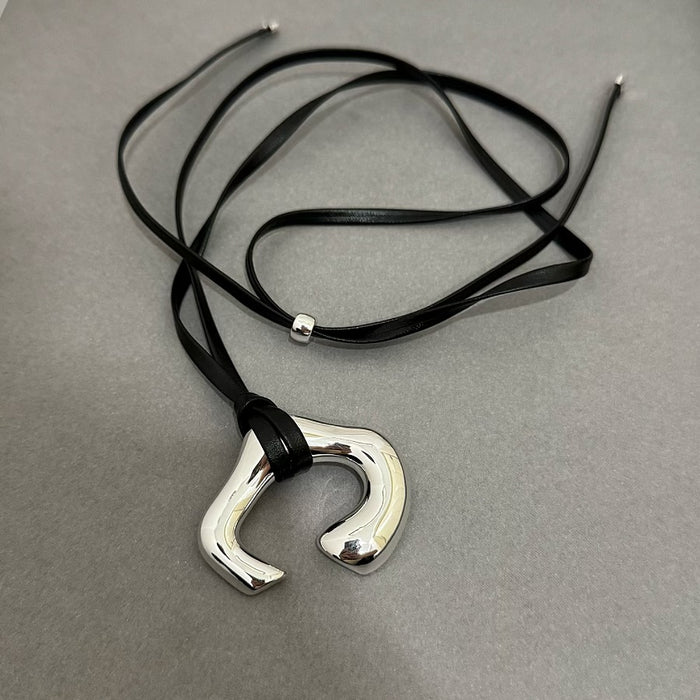 Wholesale Brown Leather Rope Necklace  silver Pendant Collarbone Chain