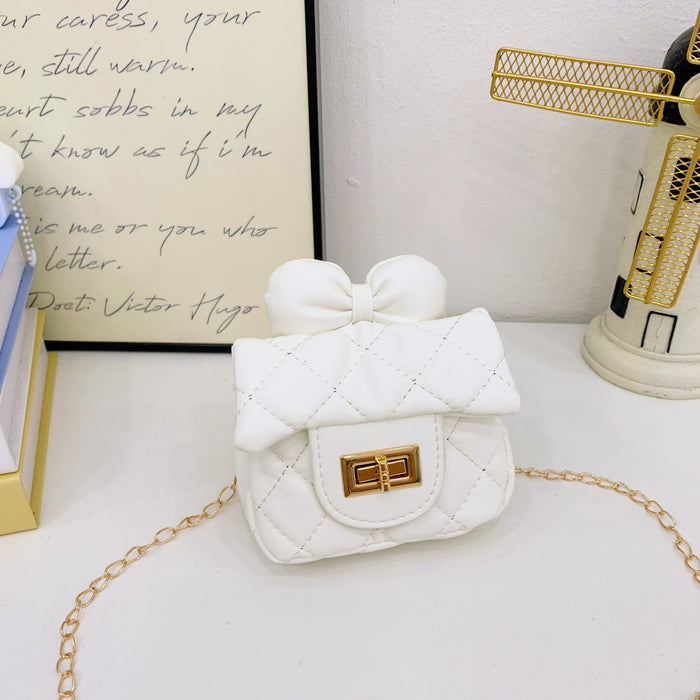 Wholesale New children's bag with bow decoration, diagonal cross bag, diamond grid chain