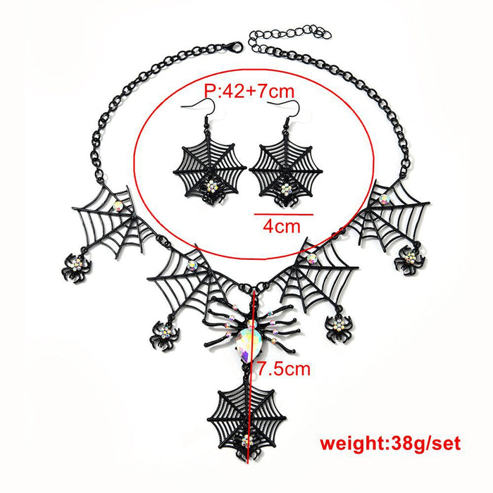 Wholesale Zinc Alloy Rhinestone  Web Skull Necklace And Earring Set Women  Party Jewelry