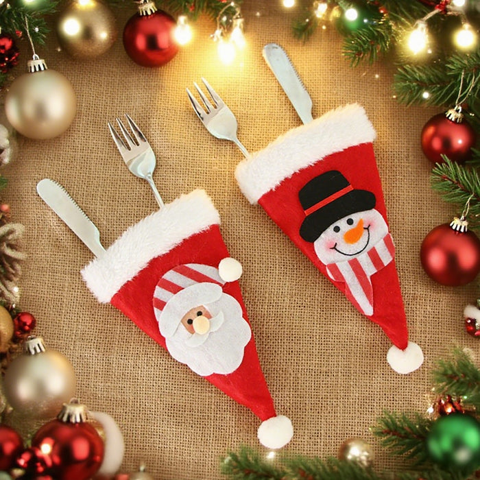 Wholesale Christmas decorations non-woven Christmas cartoon stickers small hat knife and fork bag Christmas table layout knife and fork set