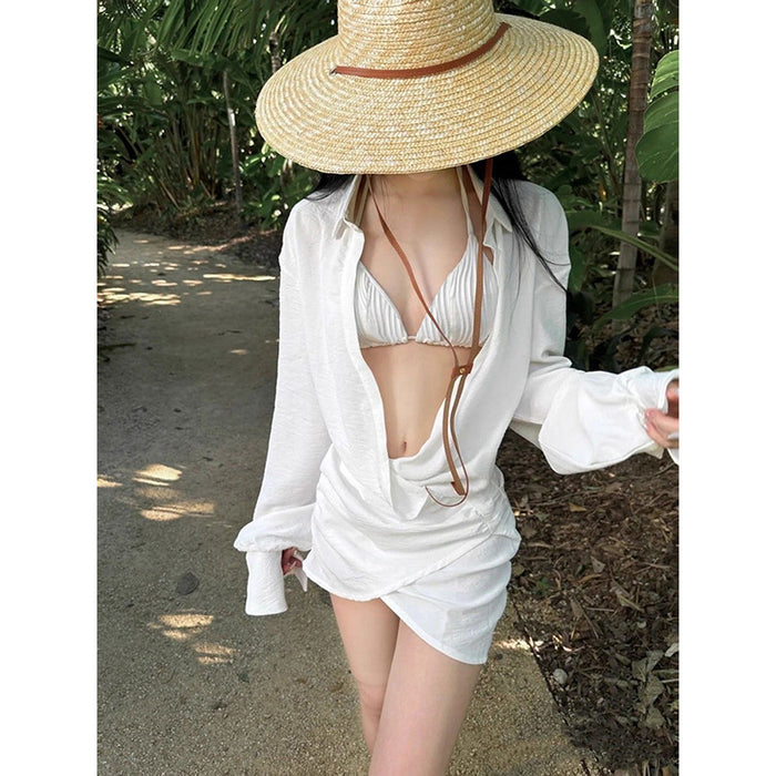 Wholesale Holiday bikini shirt skirt swimsuit women's three piece set