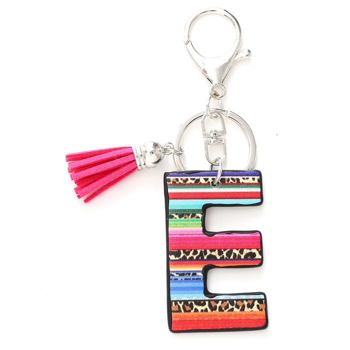 Wholesale Tassel Rainbow Letters Leopard Leather Keychain JDC-KC-YiTian016