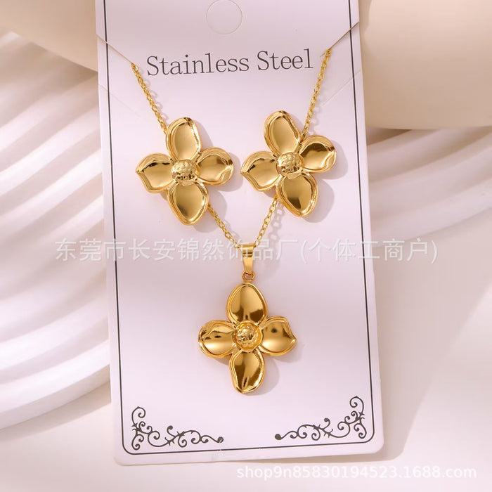 Wholesale Stainless steel gold-plated earring and necklace set