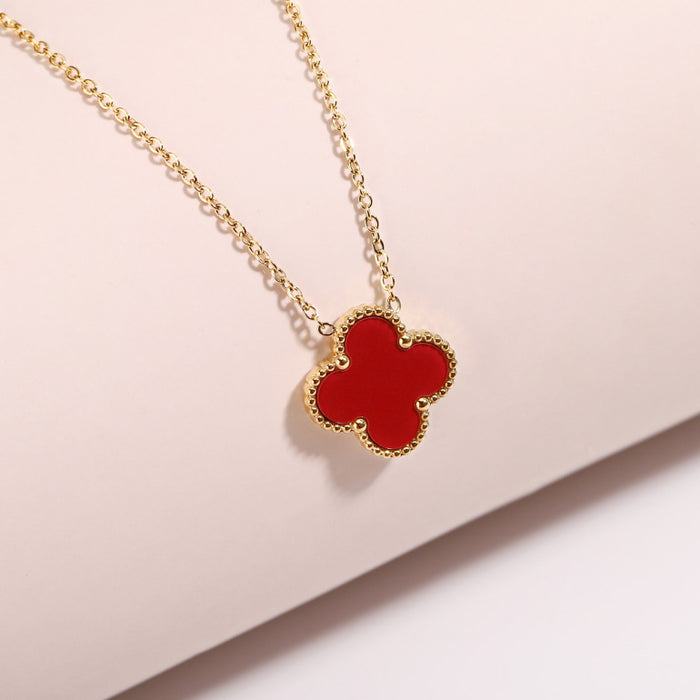 Wholesale 2pcs Titanium Steel Golden Four Leaf Clover Necklace JDC-NE-XinLong017