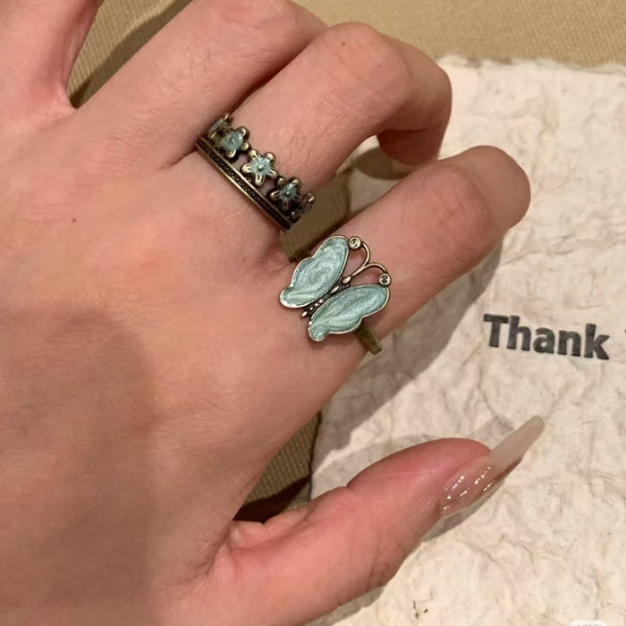 Wholesale Light luxury temperament, dripping oil, butterfly flower opening ring, niche personality ring, ring