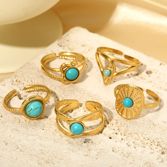 Wholesale Stainless Steel Gold Turquoise Rings