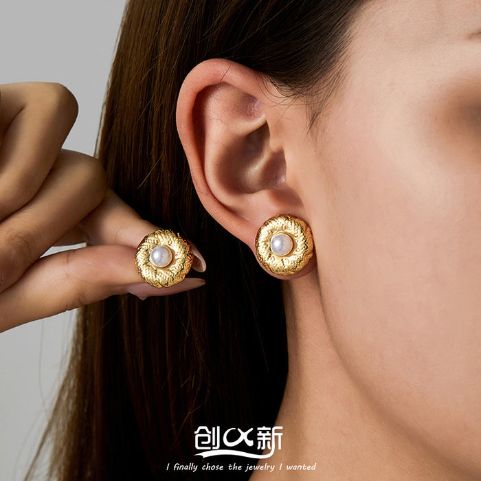 Wholesale Retro titanium steel geometric texture earrings, simple, luxurious, high-end stainless steel earrings