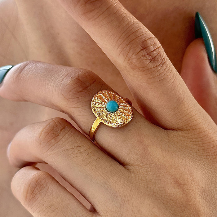 Wholesale Stainless Steel Gold Turquoise Rings
