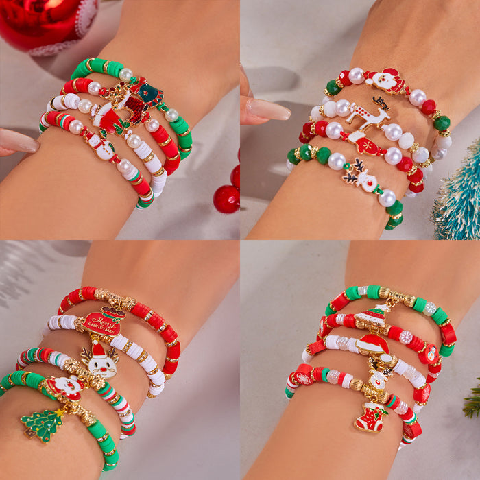 Wholesale Colorful Woven Polymer Clay Bracelet Christmas Set