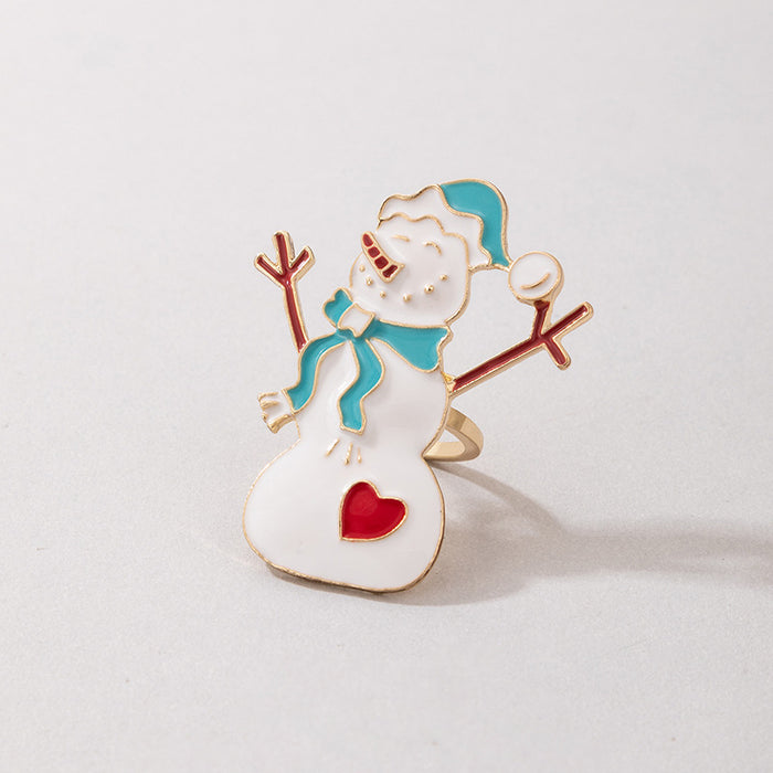 Wholesale Christmas Drip Oil Elk Santa Ring Alloy Jewelry Accessory Boutique Resale MOQ≥2