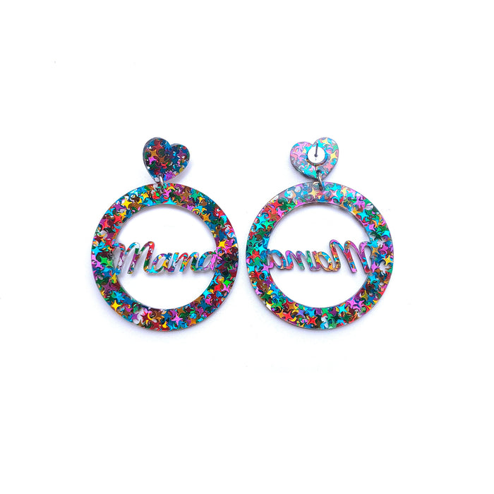 Wholesale Love Circle Mother's Day Mama Colorful Acrylic Earrings JDC-ES-QiuG002