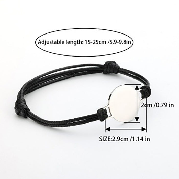 Wholesale Adjustable engraving mirror polished titanium steel disc leather rope woven bracelet stainless steel wax rope hand decoration engraving