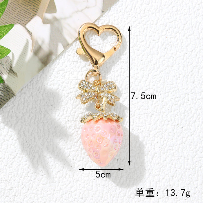 Wholesale Zinc Alloy Strawberry Keychain Pendant Bow Heart Design Sweet Style Boutique Resale Car Key Accessory