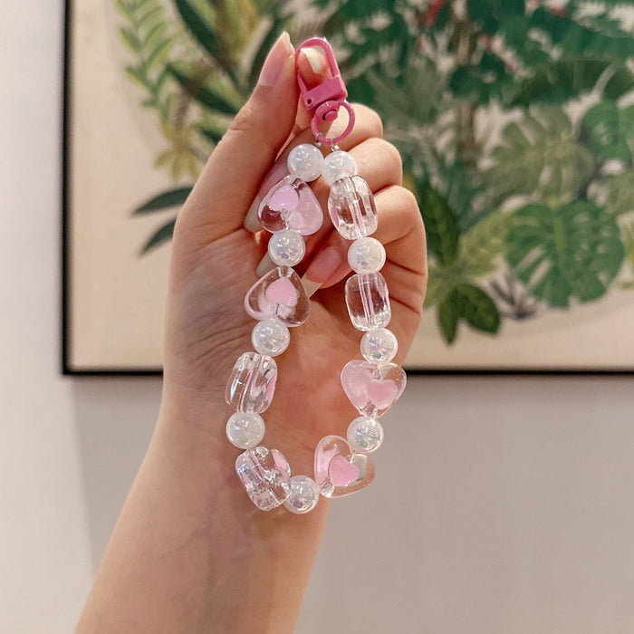 Wholesale Creative Acrylic Beaded Phone Chain, Car Keychain, Love Car Keychain, Peach Heart Keychain Accessories