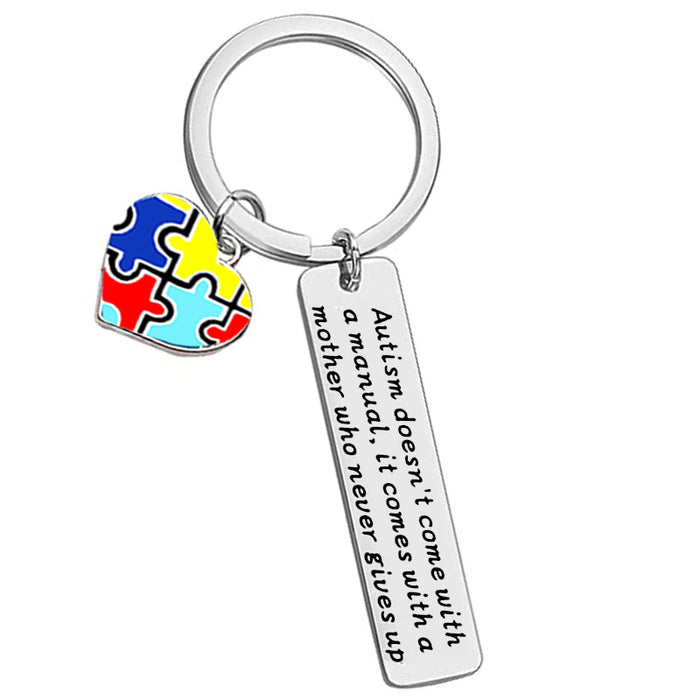 Wholesale Autism Doesn't Come with A Manual Caring for Autism Color Printed Stainless Steel Keychain JDC-KC-SiYi003