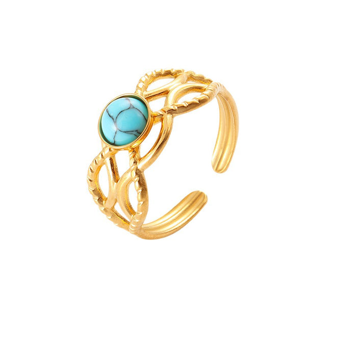 Wholesale Set with turquoise ring, women's color does not fade, light luxury, high-end feeling, open stainless steel ring