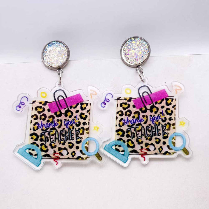 Wholesale Teacher' s Day Earrings Leopard Pencil Ruler Acrylic Earrings School Season Student Earrings Jewelry