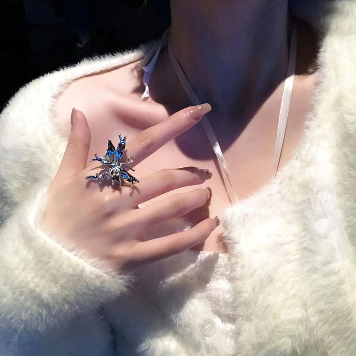 Wholesale Colorful liquid metal wind butterfly ring, niche, exaggerated, fashionable, decorative ring, personalized index finger ring