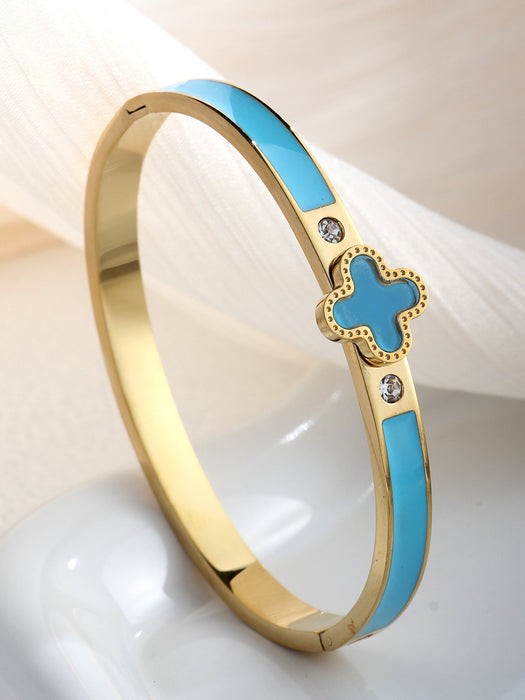 Wholesale Four-leaf clover green oil-drop bracelet titanium steel