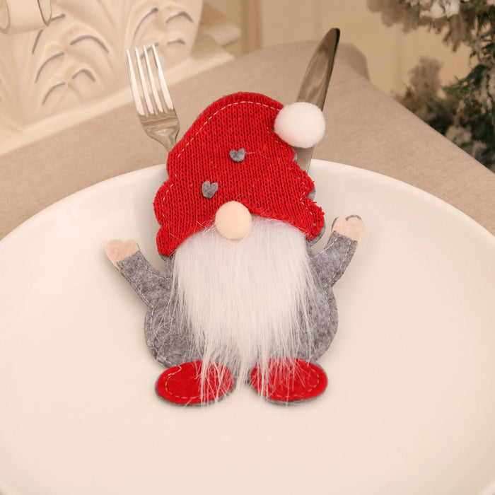 Wholesale New Dwarf Knife and Fork Set Face-less Old Man Knife and Fork Bag Rudolph Tableware Set Christmas Decoration Supplies