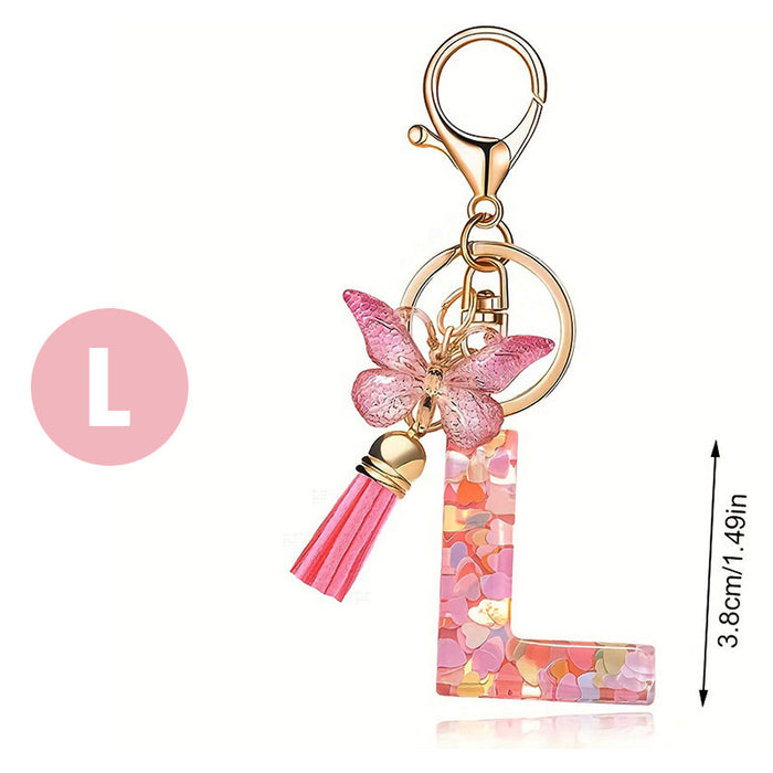 Wholesale Pink Letter Keychain Heart Sequin Butterfly Tassel Keychain Crystal Glue Pendan