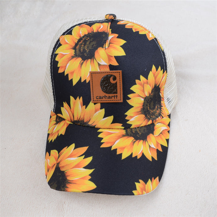 Wholesale Leopard Print Sunflower Printed Acrylic Baseball Caps JDC-FH-KuT022